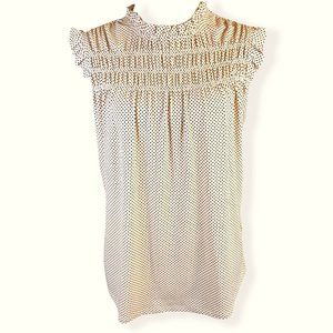 Adrianna Papell, Size Large Flutter Top Peach Pink Tiny Black Polka Dots